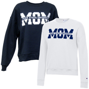 navy and white women's crew neck sweatshirts with Penn State University Mom